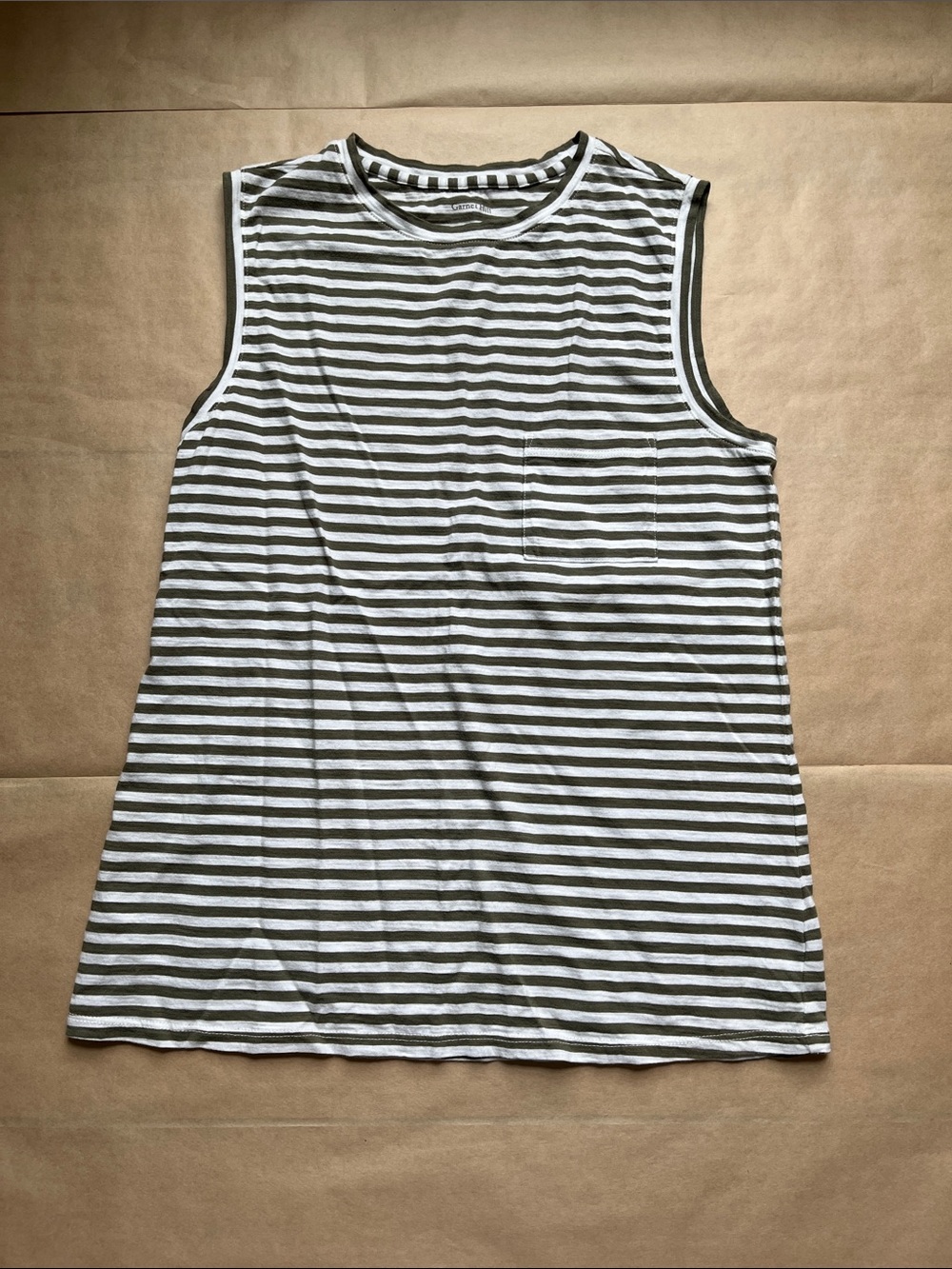 Garnet Hill Olive & White Striped Crewneck Tank Top